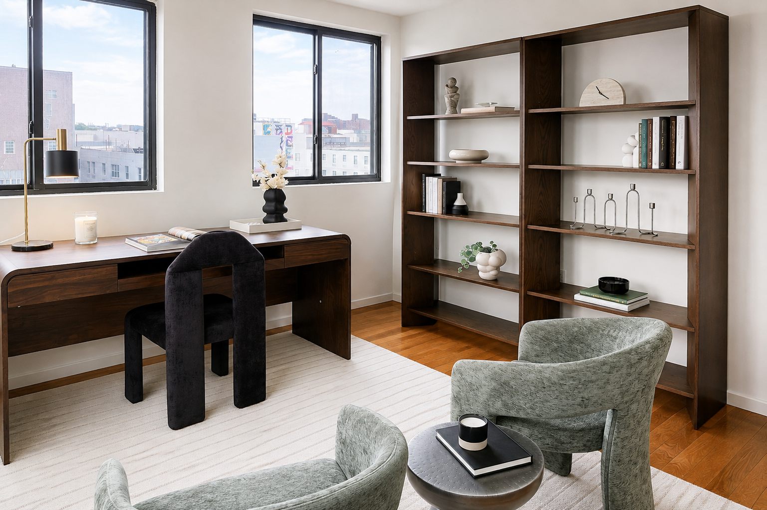 Study with built-in shelving